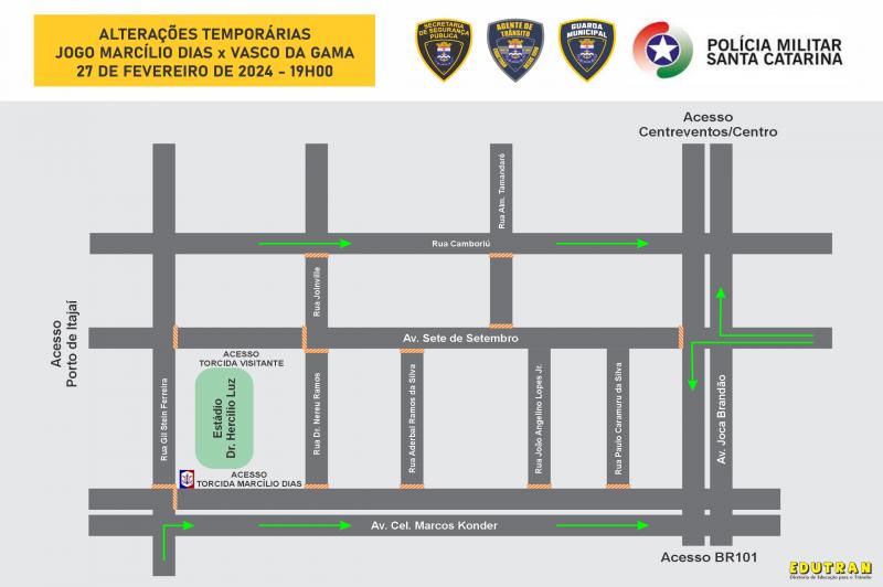 Mapa completo das mudanças de trânsito para Marcílio Dias x Vasco.