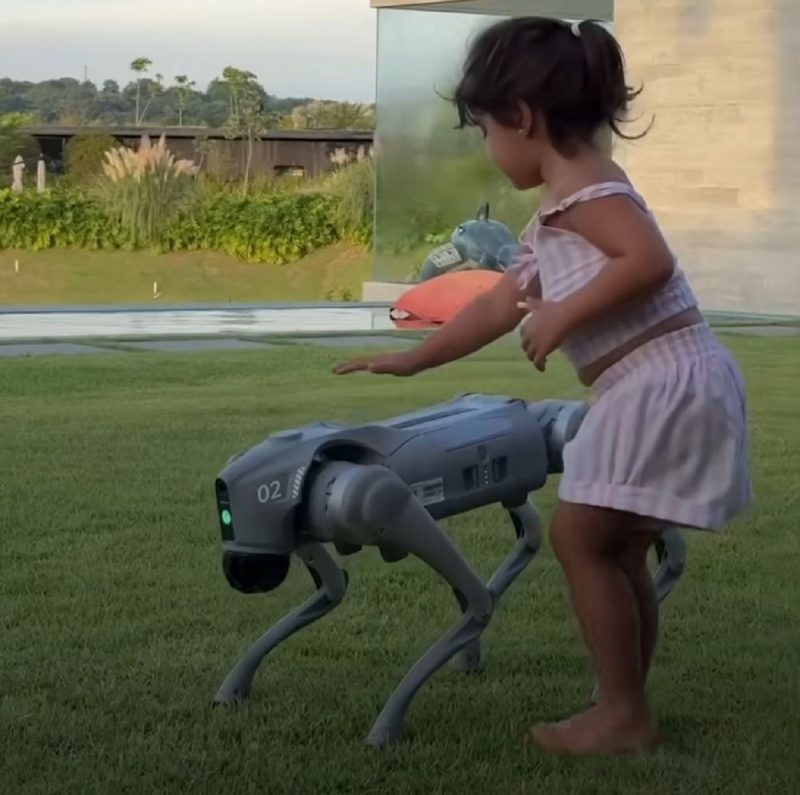 Cachorro robo de Alok brincando com uma das filhas do DJ