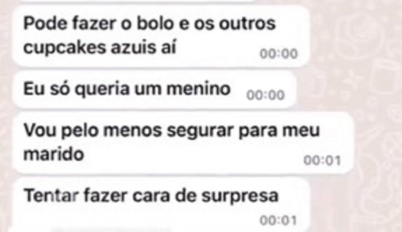 Mulher disse que tentaria segurar a informação e fazer cara de surpresa para o marido no chá de revelação