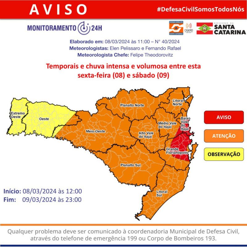 Alerta meteorológico da Defesa Civil