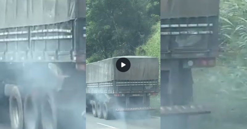 Caminhão envolvido em grave acidente em Joinville, foi flagrado 'fritando' os freios na descida da BR-376