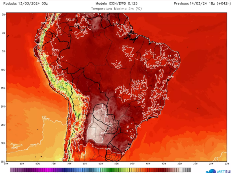 Bolha de calor extremo atinge América do Sul e temperaturas ficam na casa dos 45º em algumas regiões do país 