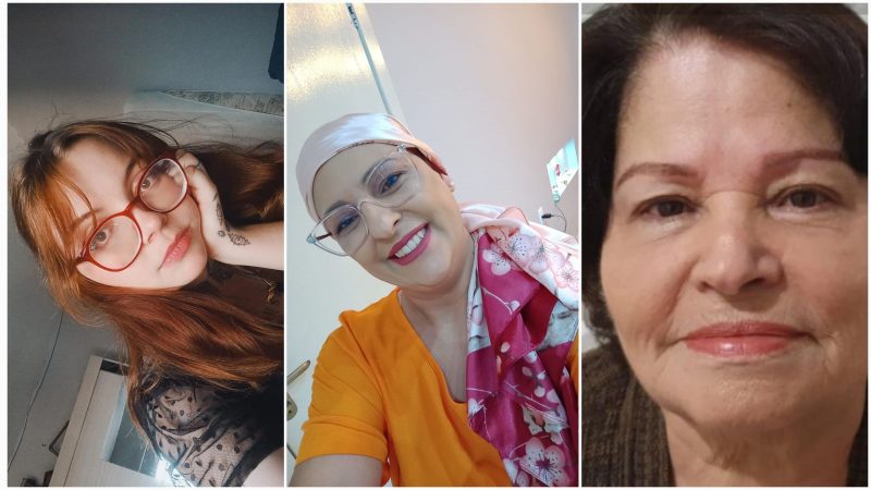 apaixonadas por doramas, à esquerda Paloma, de 22 anos, no meio Tatiane, de 42, e à direita Maria aparecida, de 69 anos