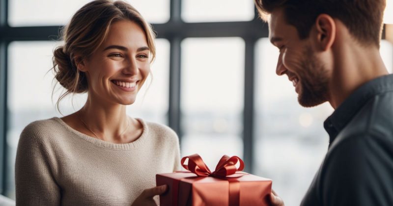 Mulher ganhando presente de Dia da Mulher