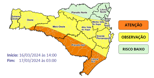 Fim de semana em Santa Catarina tem chances de temporais 