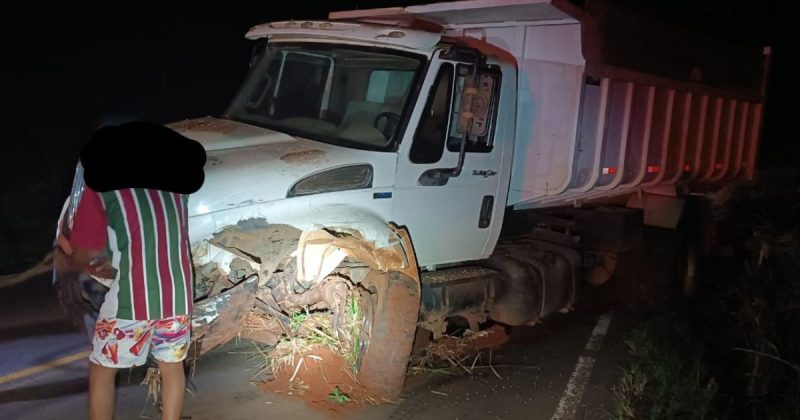 Motorista do caminhão saiu ileso do acidente
