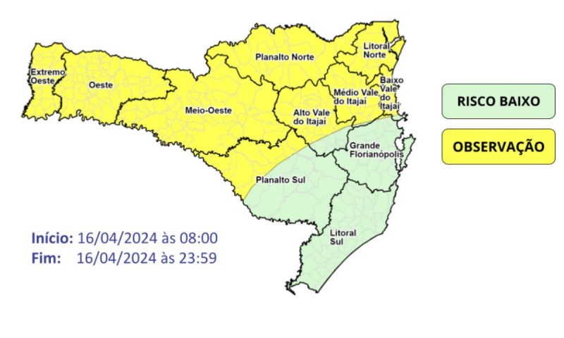 Defesa Civil de SC alerta para regiões em observação nesta terça-feira &#8211; Foto: Reprodução/ND
