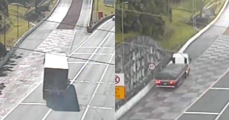 Caminh&otilde;es com 39 toneladas desviam para &aacute;rea de escape e se salvam na BR-376 – Foto: Arteris Litoral Sul/Divulga&ccedil;&atilde;o/ND