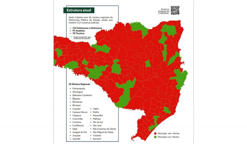 Mapa mostra a estrutura atual da DPESC