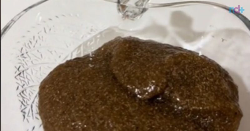 Imagem mostra o Psyllium já hidratado com água; fibra é intitulada Ozempic de Pobre