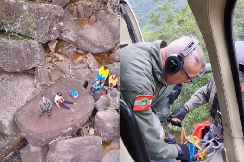 Vítima foi resgatada em uma trila após sofrer queda de cachoeira 