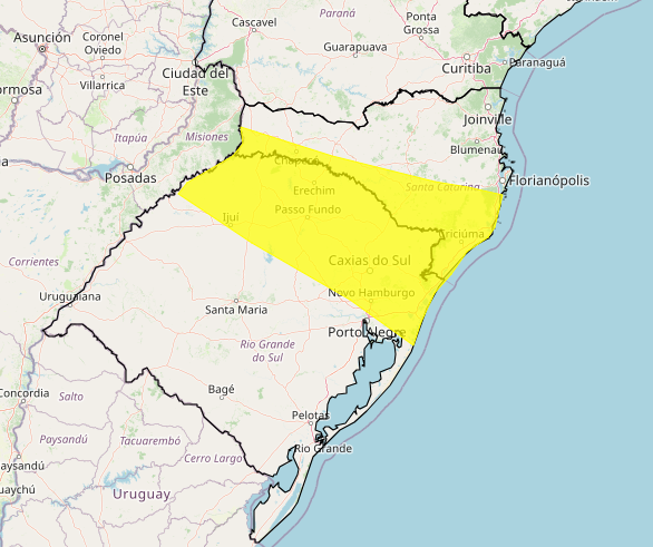Segundo o mapa, as regiões marcadas podem sofrer de precipitações de chuvas intensas, a partir do domingo (12) – Foto: Inmet/Divulgação/ND