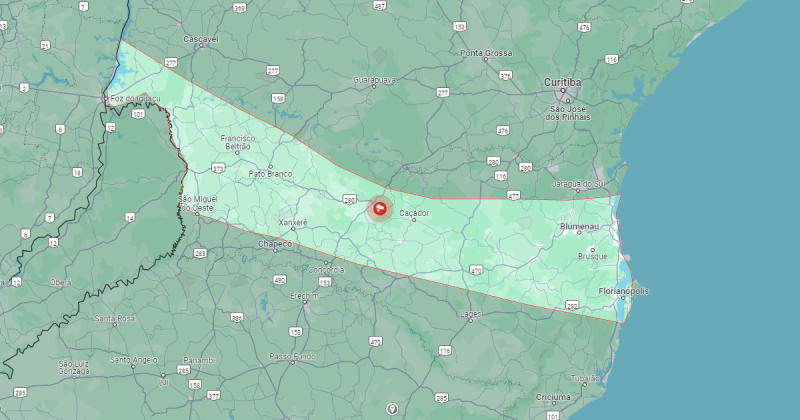 Conforme informações do Inmet, as áreas circuladas pelo mapa são as que serão mais afetadas &#8211; Foto: Google Street View/Divulgação/ND