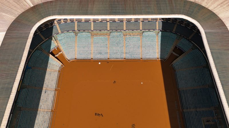 Vista a&eacute;rea do gramado da Arena (Photo by CARLOS FABAL / AFP) – Foto: CARLOS FABAL/AFP/ND