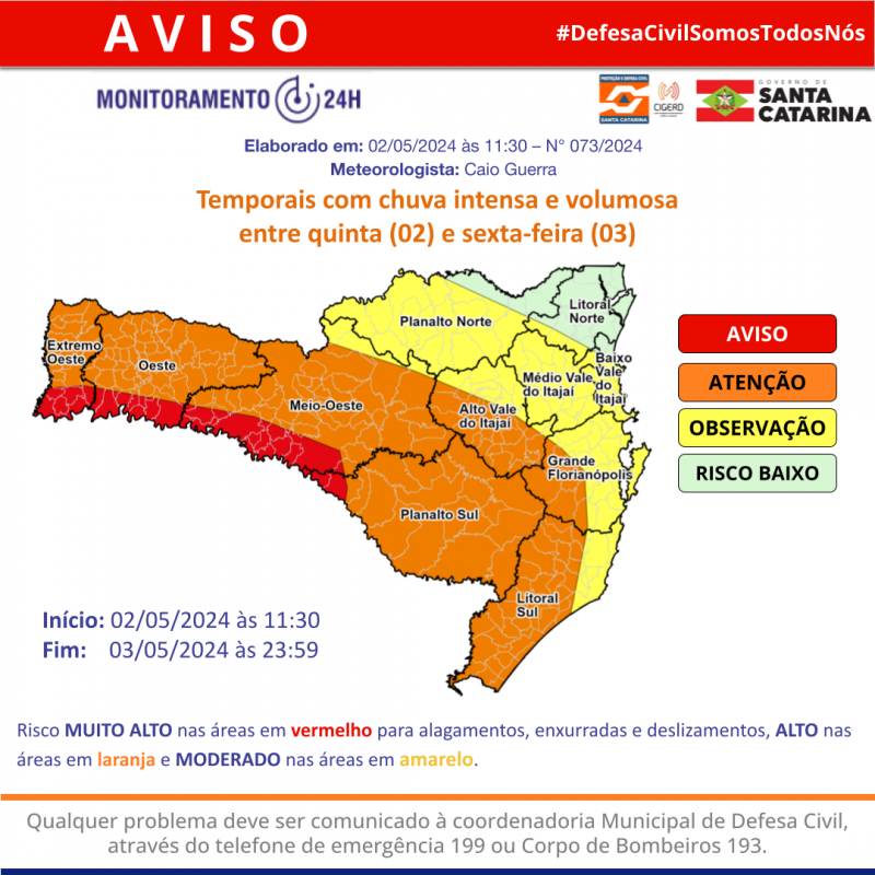 Frente fria e chuva volumosa em Santa Catarina