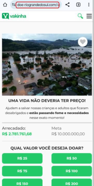 Imagem mostra print de falso site do governo do RS