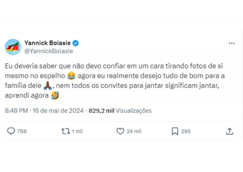 Foto: Reprodu&ccedil;&atilde;o – Foto: Bolasie se desculpa e brinca ap&oacute;s gafe