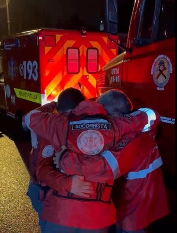 Socorristas estavam no Rio Grande Sul para ajudar as v&iacute;timas das enchentes – Foto: Raphael Carrasco e Ana Paula Dornelles/Jornal de Pomerode/Reprodu&ccedil;&atilde;o/ND