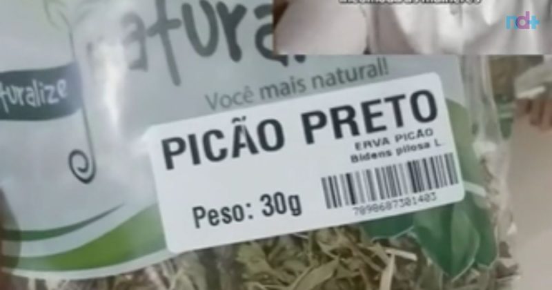 Imagem mostra pacote de chá de picão-preto