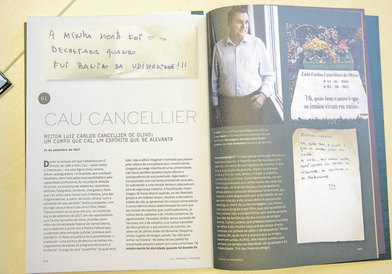 O bilhete suicida do reitor da UFSC Luiz Carlos Cancellier, o Cau – Foto: Cartas Catarinenses/Reprodu&ccedil;&atilde;o/ND