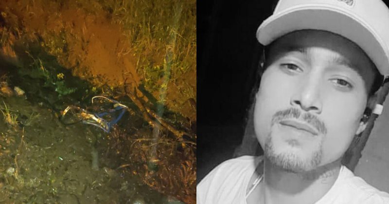 Montagem mostrando a bicicleta após o acidente à esquerda e o companheiro da ciclista Jeferson, que morreu no local