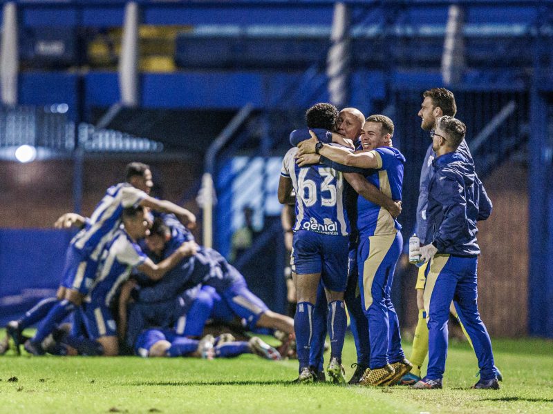 Jogadores do Avaí comemoram gol em partida da Série B