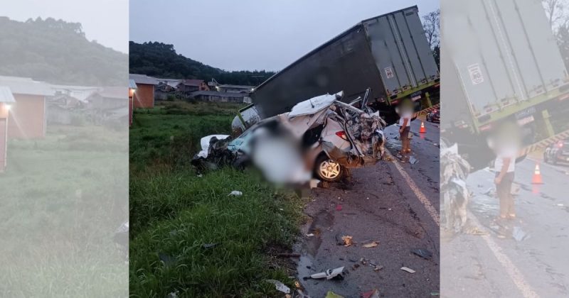 Motorista morre após colisão contra caminhão em SC e veículos vão parar em ribanceira 