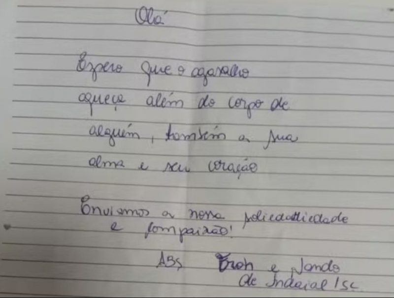bilhete escrito por casal catarinense 