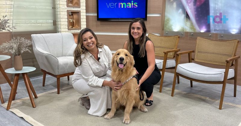 Golden de Balneário Camboriú com sua tutora Julie e com a Sheila Cardoso, apresentadora do programa Ver mais
