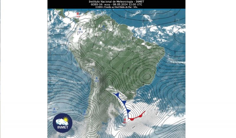 Frente fria avan&ccedil;a pelo Rio Grande do Sul levando chuva e queda da temperatura na maior parte do estado – Foto: Inmet/Reprodu&ccedil;&atilde;o/ND
