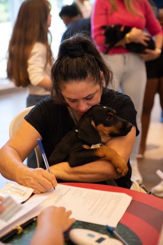 Jussemara assina os pap&eacute;is para ado&ccedil;&atilde;o respons&aacute;vel do Marley – Foto: Germano Rorato/ND