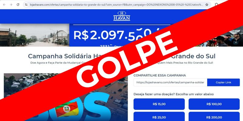 Havan alerta para golpe de falsas ofertas e campanhas de arrecada&ccedil;&otilde;es ao RS – Foto: Divulga&ccedil;&atilde;o/Reprodu&ccedil;&atilde;o/ND