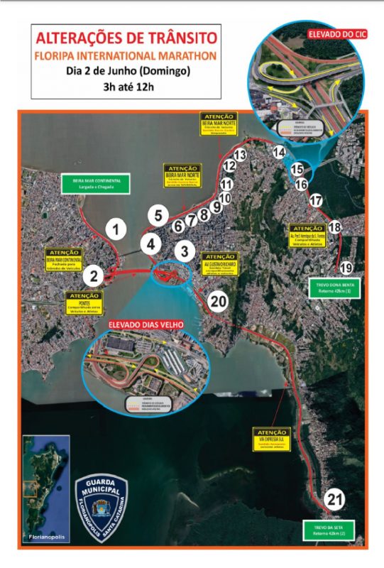 Mapa com as mudanças no trânsito devido à maratona