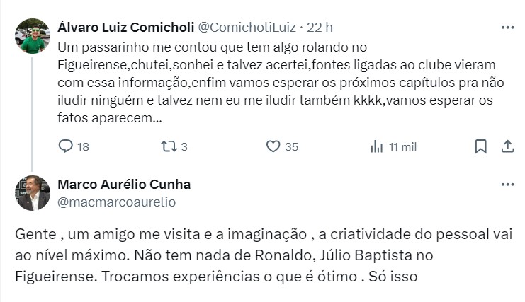 Marco Aur&eacute;lio respondeu a torcedor sobre poss&iacute;vel novo investidor no clube – Foto: Reprodu&ccedil;&atilde;o/X