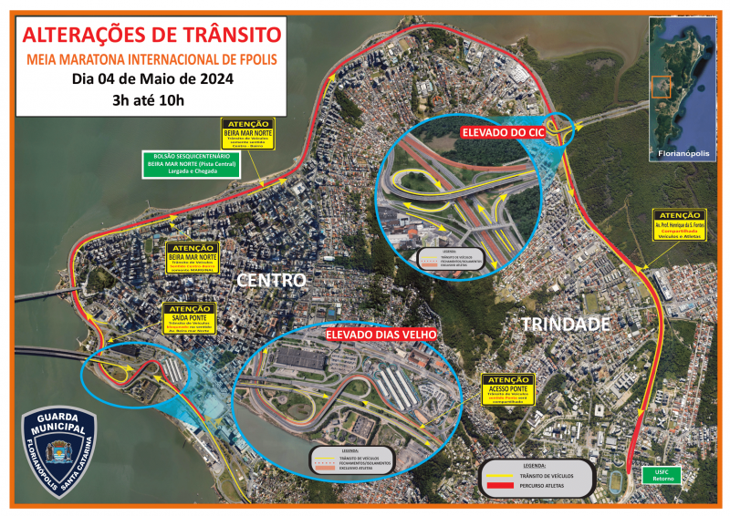Altera&ccedil;&otilde;es no tr&acirc;nsito de Florian&oacute;polis neste s&aacute;bado – Foto: GMF/Divulga&ccedil;&atilde;o/ND