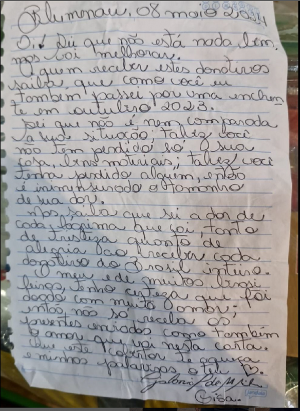 Carta enviada por moradora de Blumenau emociona ga&uacute;chos – Foto: Divulgado na Internet/Reprodu&ccedil;&atilde;o/ND