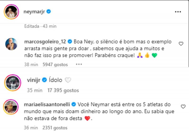 Os elogios para o craque brasileiro – Foto: Reprodu&ccedil;&atilde;o Instagram