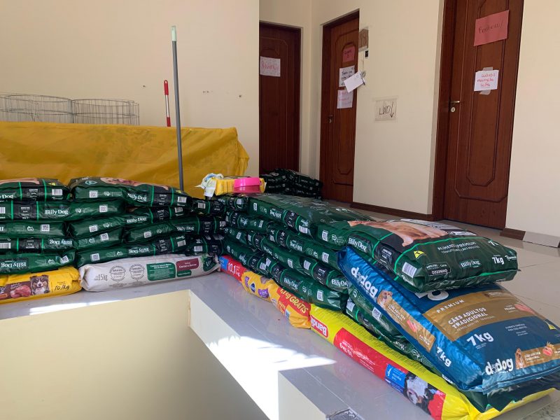 O abrigo também recebe alimentos doados para os cãezinhos resgatados