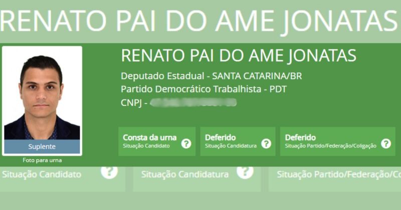 Print da candidatura de Renato Openkoski no TSE (Tribunal Superior Eleitoral)