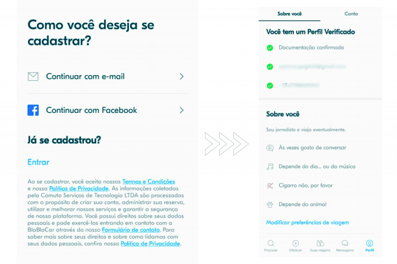 Print da tela de cadastro do Blablacar