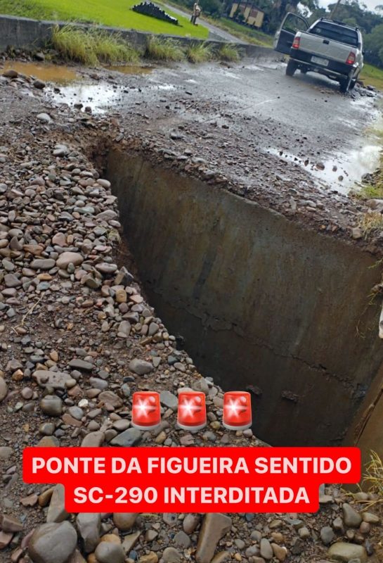 Ponte da Figueira, em Praia Grande, tamb&eacute;m est&aacute; interditada por causa da chuva – Foto: Prefeitura de Praia Grande/Divulga&ccedil;&atilde;o/ND