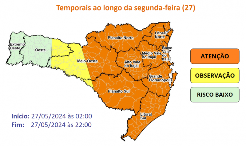 Mapa da Defesa Civil apontou para áreas que correm mais risco em função da chuva