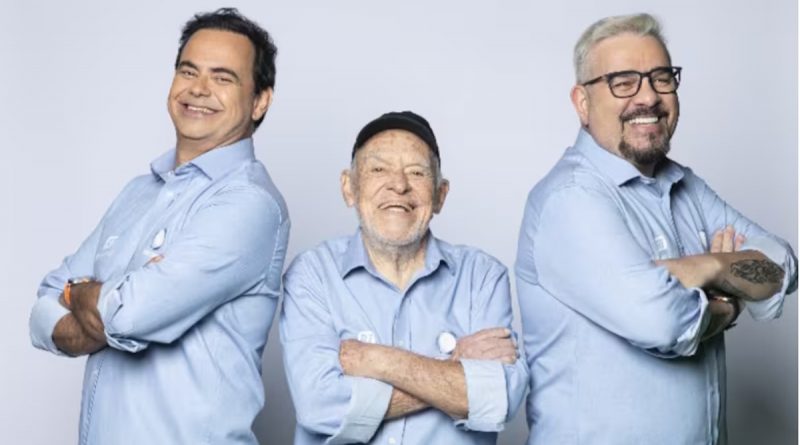 Silvio Luiz esteve ao lado dos humoristas Bola e Carioca na transmissão do Paulista 2024 pela Record TV