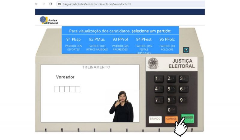 No simulador de eleições do TSE, é possível simular a votação para as eleições municipais e gerais &#8211; Foto: TSE/Reprodução/ND