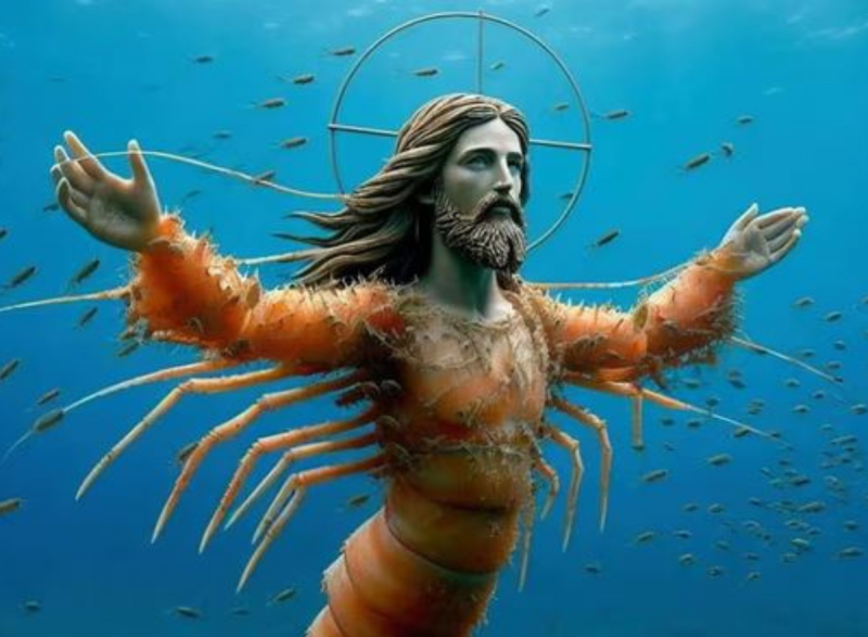 Imagens como Jesus com corpo de camarão têm perturbado internautas