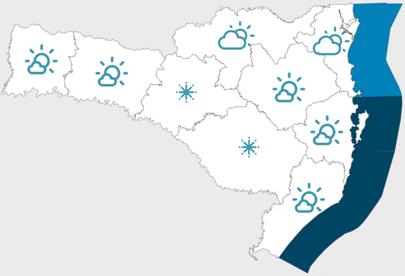 Mapa de SC com as temperaturas