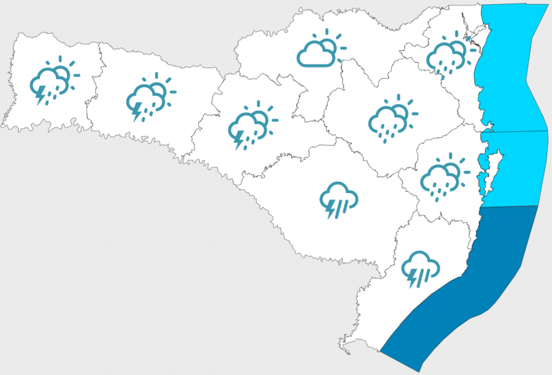 Mapa mostra como fica o tempo na sábado (11) &#8211; Foto: Defesa Civil/Divulgação/ND