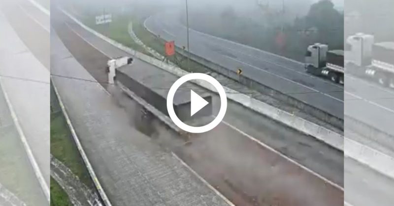 Em alta velocidade, caminhão 'invade' área de escape após falha nos pneus na BR-376