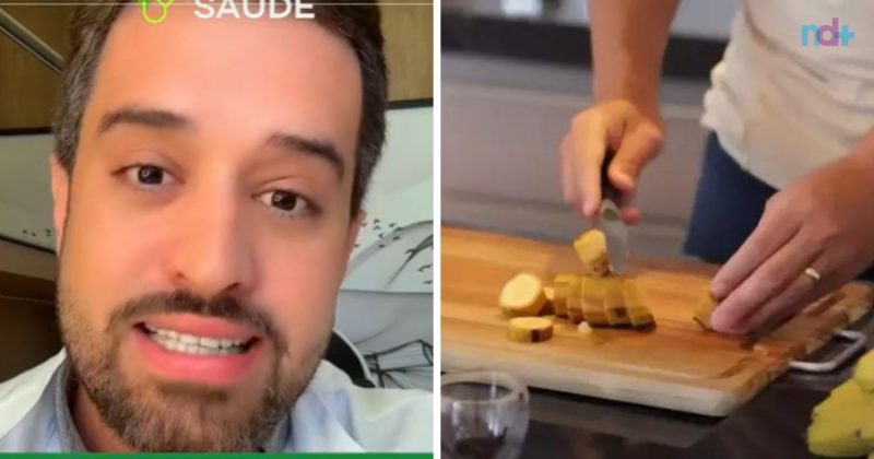 Fotomontagem mostra médico que ensina receita correta de chá de banana para desinchar barriga