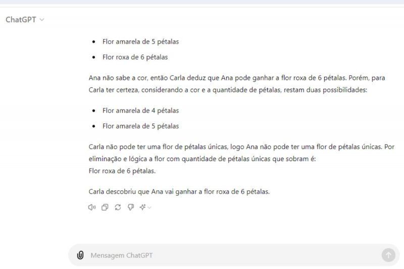 ChatGPT erra qual flor Ana vai ganhar